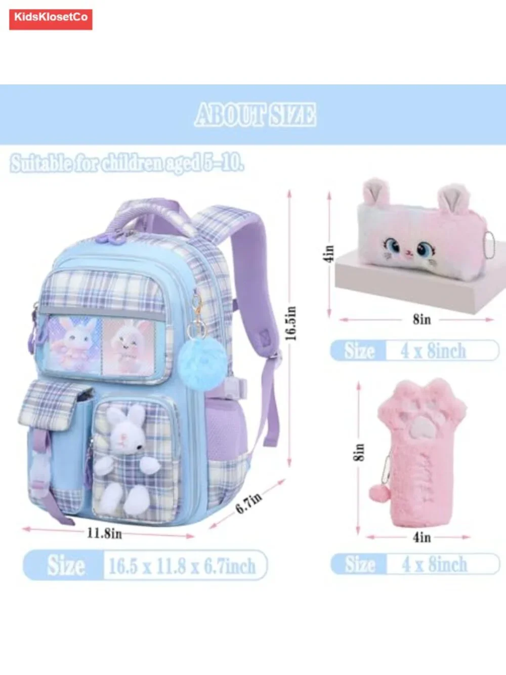 Cute Rabbit Kids Backpack with Pencil Case Set, Nylon